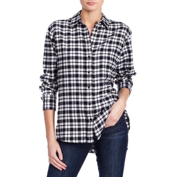 Madewell Tops - Madewell Black & White Side Button Flannel Shirt